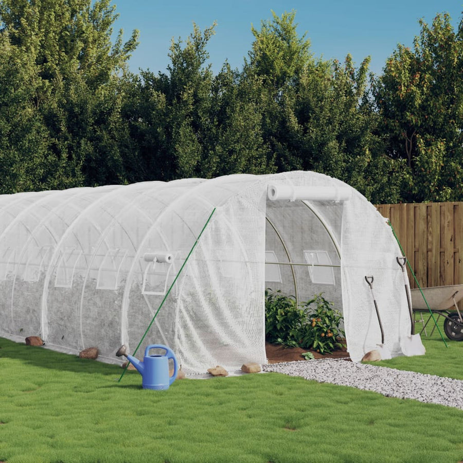 Tunnelväxthus med stålram, vitt, 66 m², 22x3x2 m