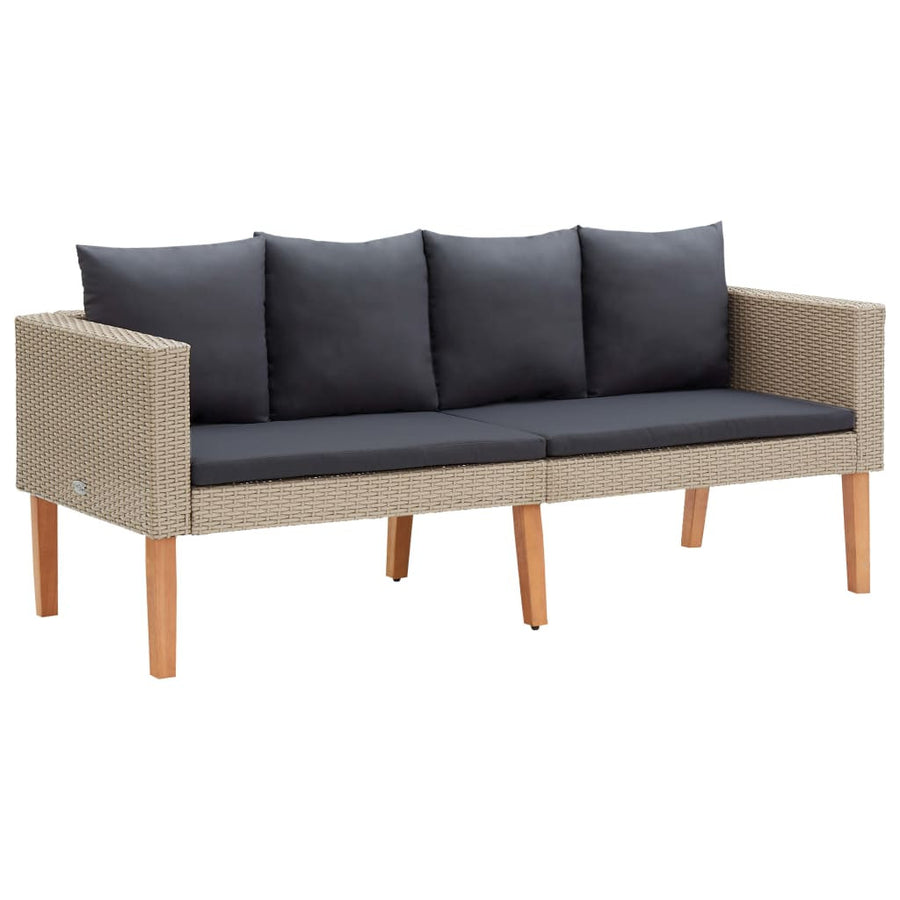2-sitsig trädgårdssoffa med kuddar, polyrotting, beige