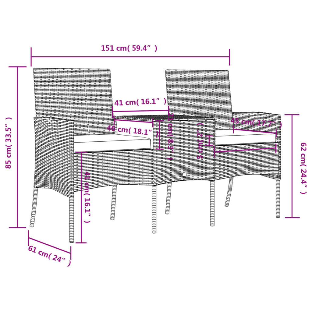 2-sits trädgårdssoffa och sidobord i polyrotting antracit