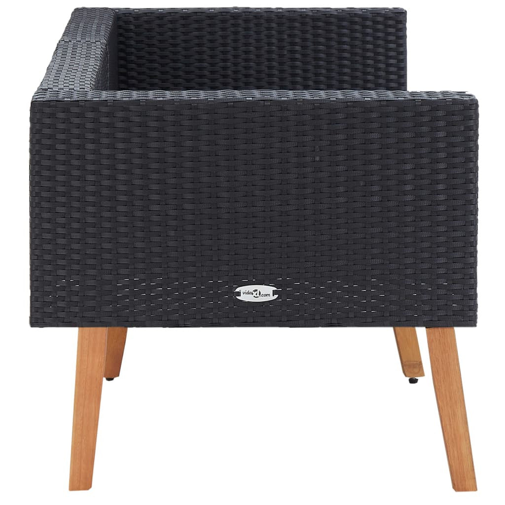 2-sitsig trädgårdssoffa med kuddar, polyrotting, svart