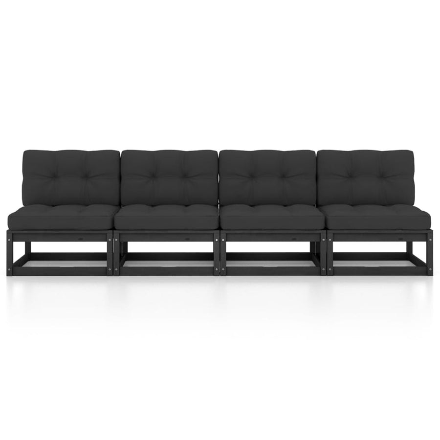 3076389 4-sitsig trädgårdssoffa med kuddar, massiv furu