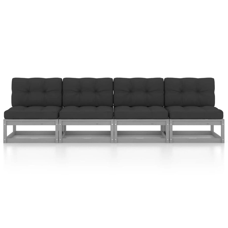 3076389 4-sitsig trädgårdssoffa med kuddar, massiv furu