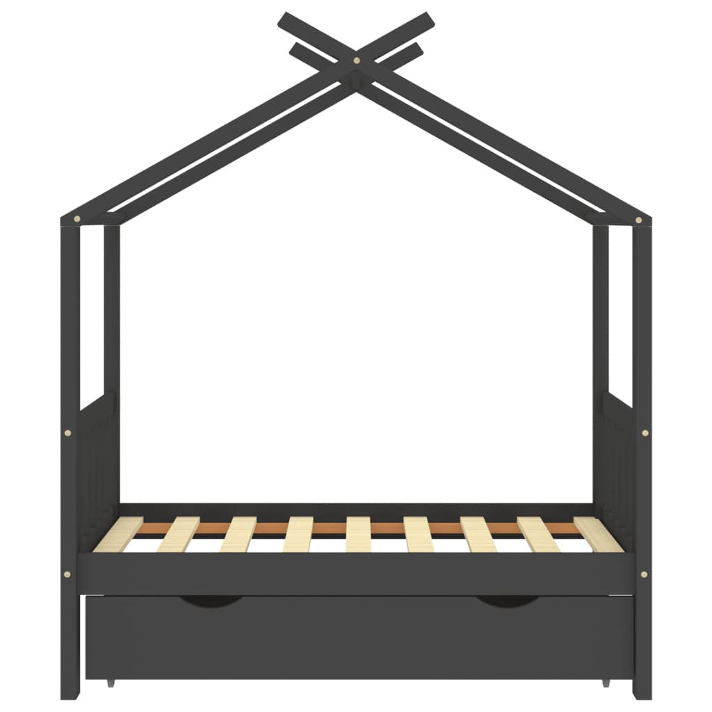 Lasten sängynrunko laatikolla t.harmaa täysi mänty 70x140 cm