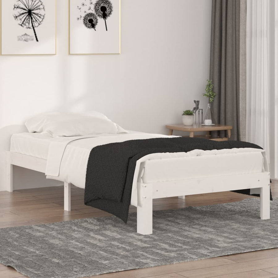 Sängram, vit, massivt trä, 90x190 cm, 3FT Single