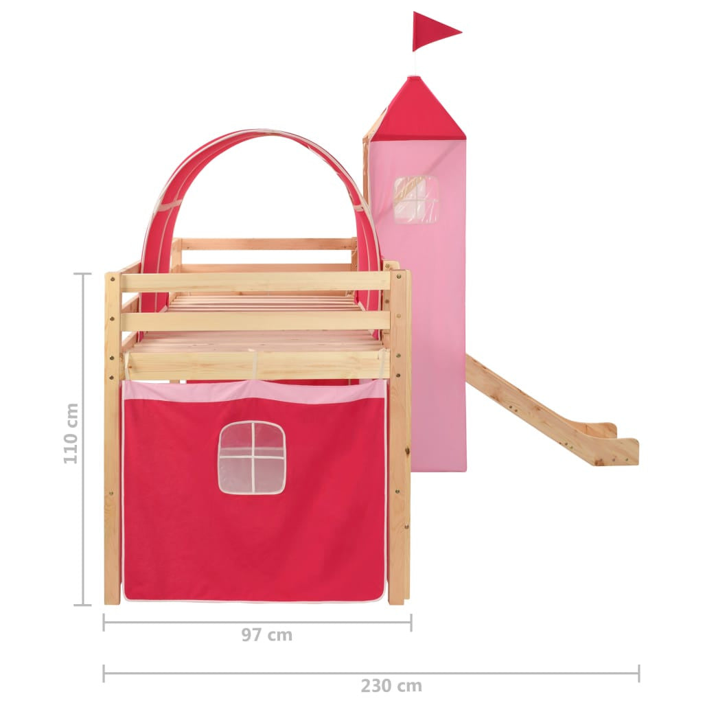 Lasten parvisängyn runko, liukumäki ja tikapuut mänty 208x230cm