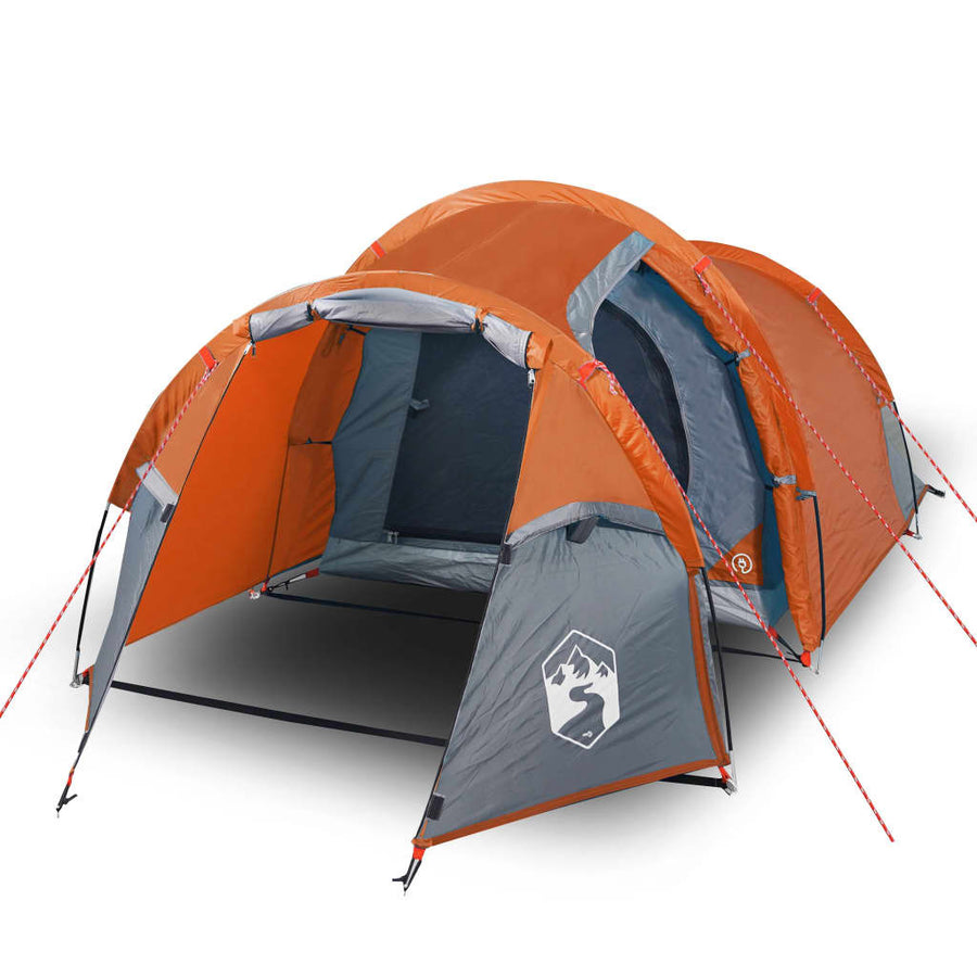 Resetält för 3 personer, grå/orange, 370x185x116 cm, 185T taffeta
