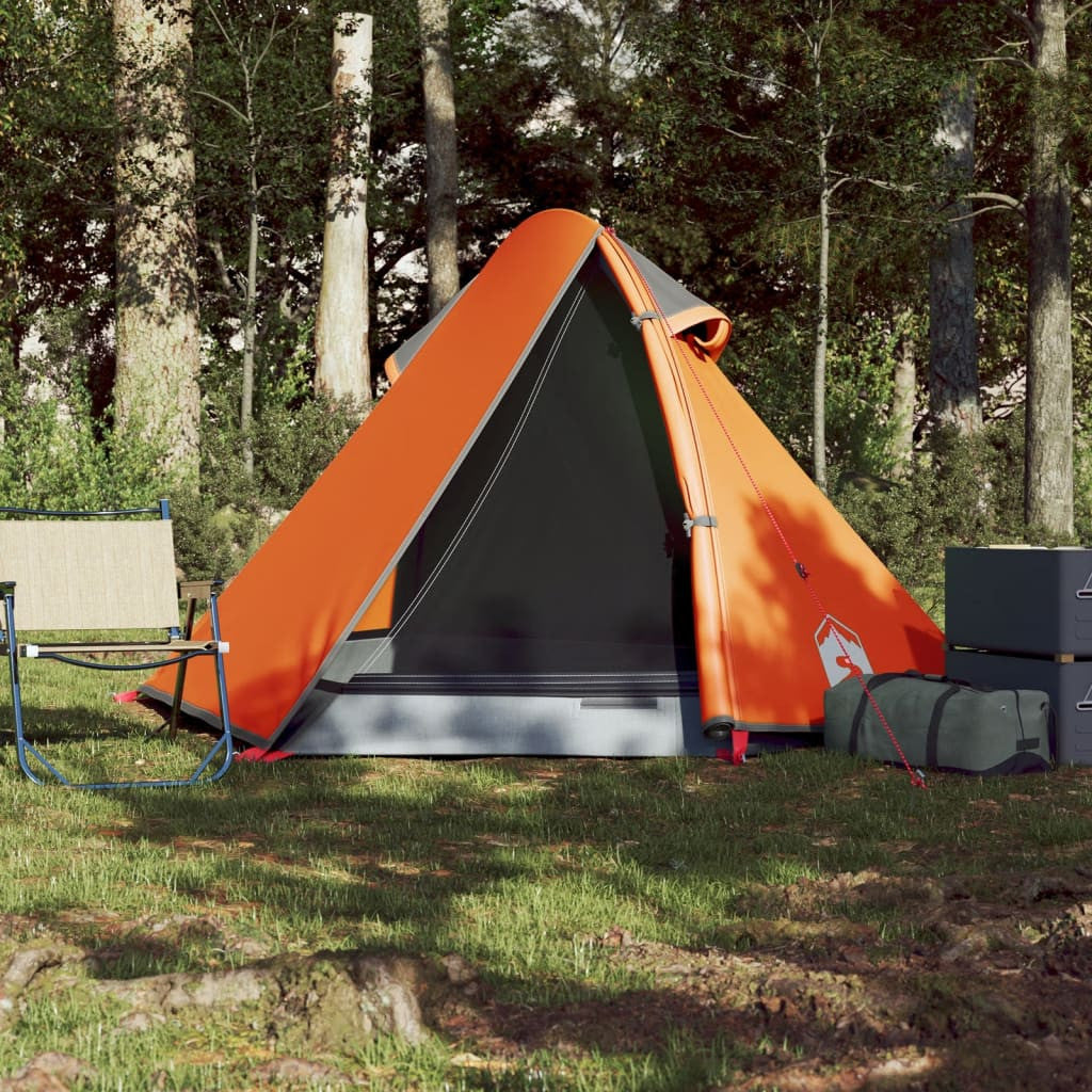 Resetält för 2 personer, grå/orange, 267x154x117 cm, 185T taft