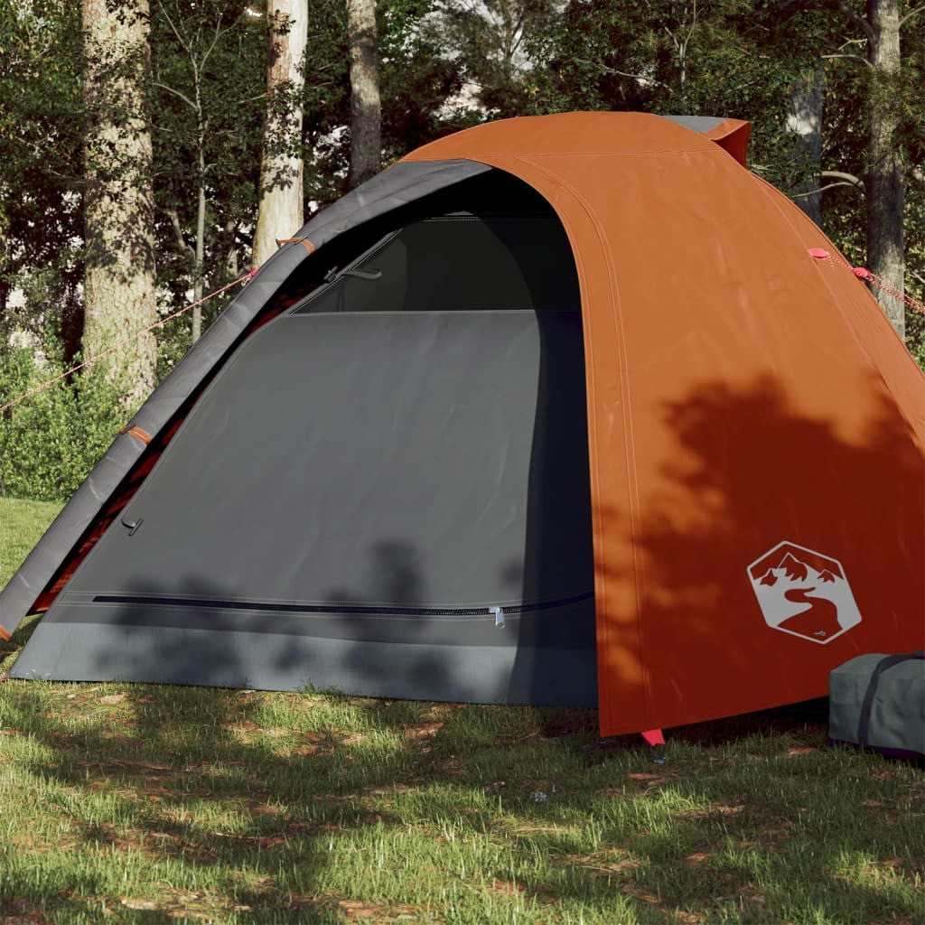 Camping tält för 4 personer, grå/orange, 267x272x145 cm, 185T taffeta
