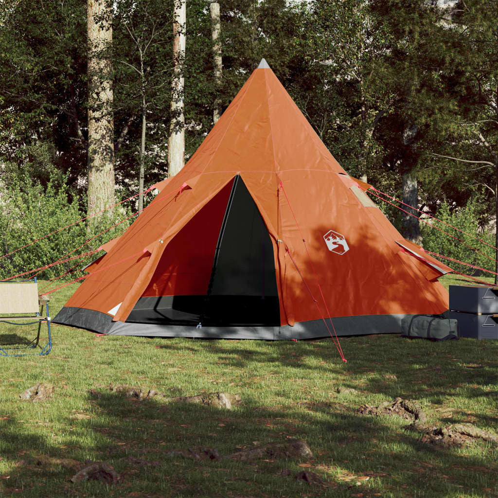 Camping tält för 4 personer, grå/orange, 367x367x259 cm, 185T taffeta
