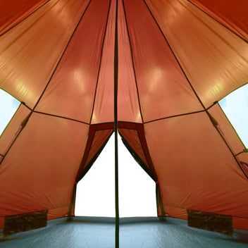 Camping tält för 4 personer, grå/orange, 367x367x259 cm, 185T taffeta