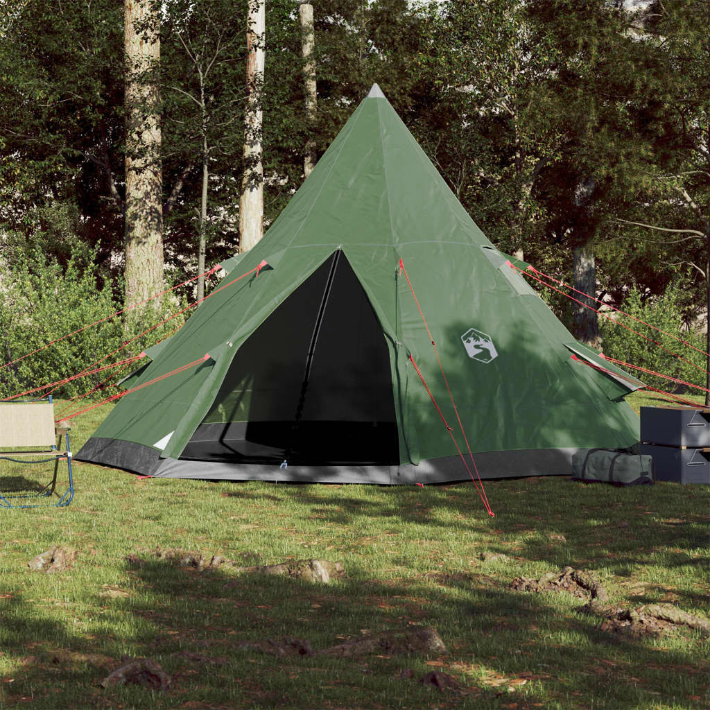 Camping tält för 4 personer, grönt, 367x367x259 cm, 185T taffeta