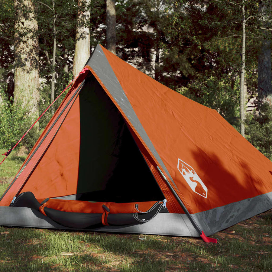 Resetält för 2 personer, grå/orange, 200x120x88/62 cm, 185T taft
