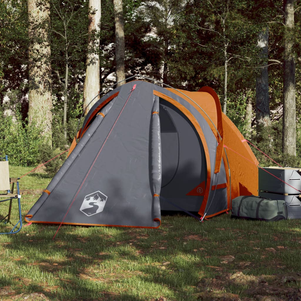 Resetält för 2 personer, grå/orange, 320x140x120 cm, 185T taffeta