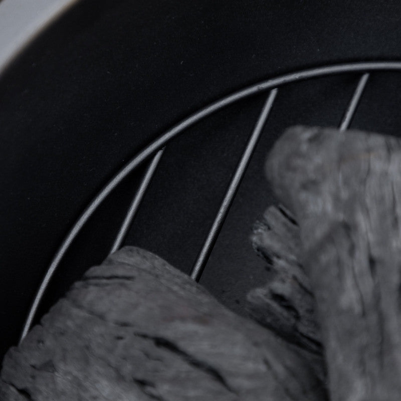 nuotiokaukalo puun kannon muotoilulla, kipinäritilä, hiiliritilä, hiillos, Ø61,5 x 39 cm.