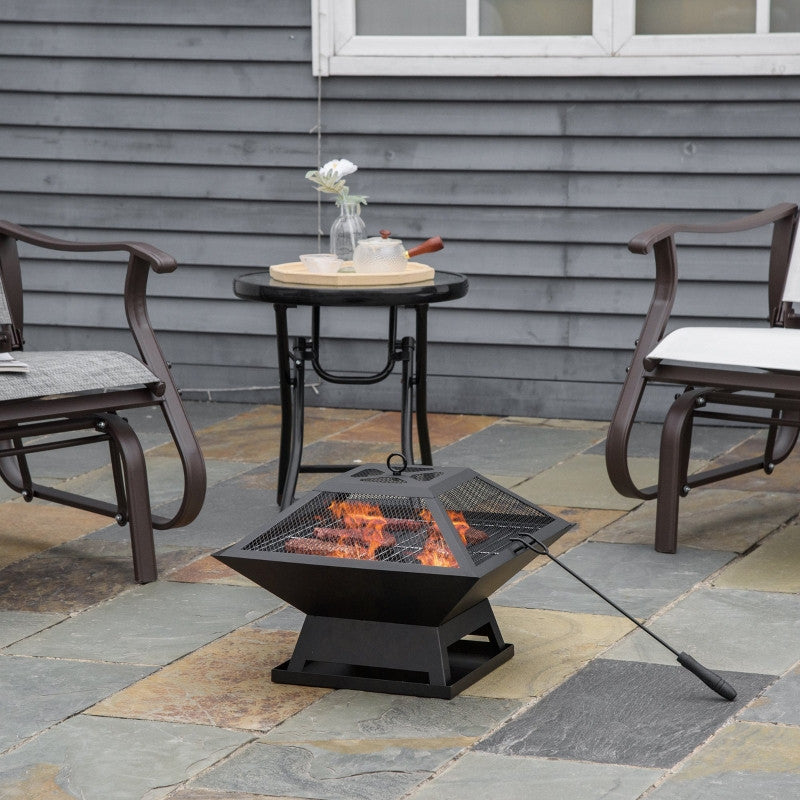 Lägereld med gnistskydd Grillgaller Lägereldsplats för trädgården BBQ stål svart 45 x 45 x 34 cm