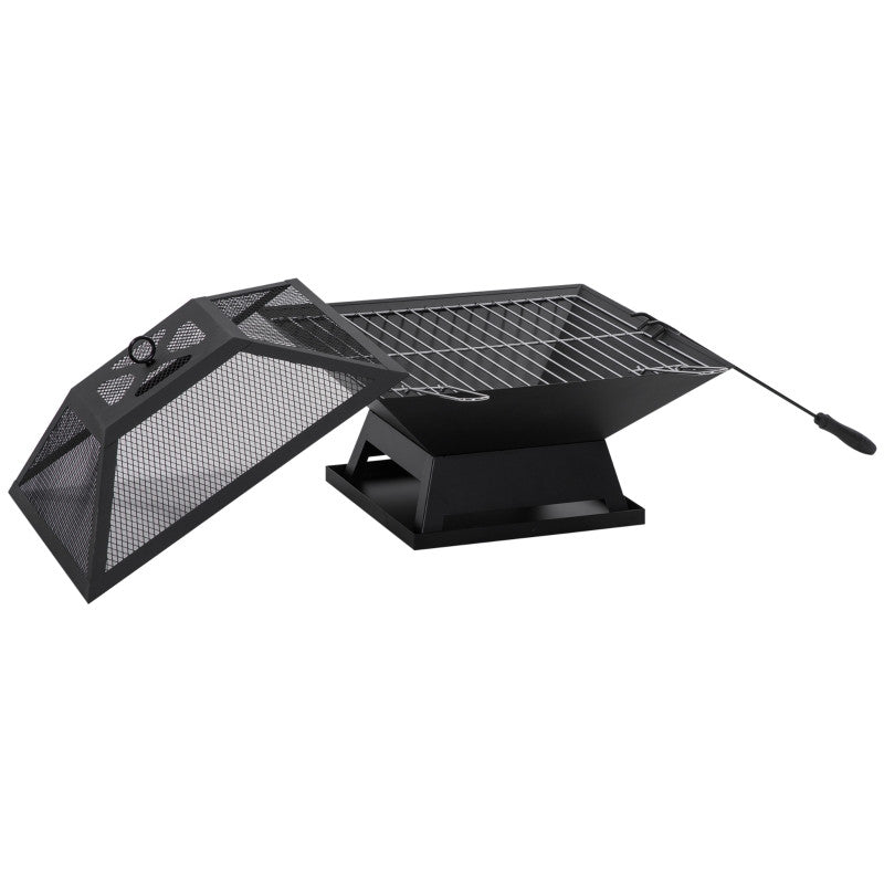 Lägereld med gnistskydd Grillgaller Lägereldsplats för trädgården BBQ stål svart 45 x 45 x 34 cm
