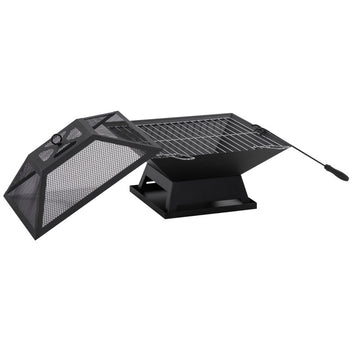 Lägereld med gnistskydd Grillgaller Lägereldsplats för trädgården BBQ stål svart 45 x 45 x 34 cm