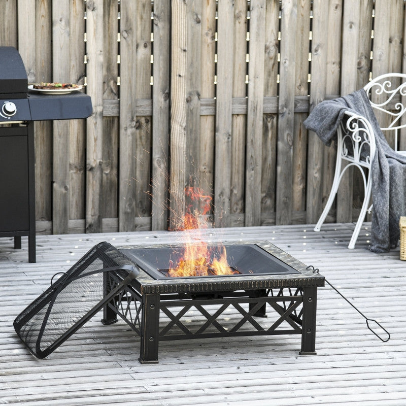3-i-1 eldstad med gnistskyddsgaller trädgårdsgrill svart 76 x 76 x 47 cm