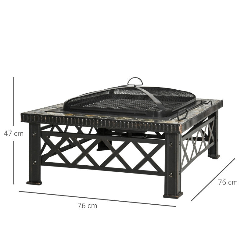 3-in-1 nuotiopaikka kipinäsuojalla grilliritilä puutarha BBQ musta 76 x 76 x 47 cm