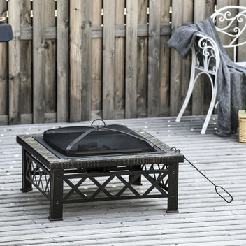 3-i-1 eldstad med gnistskyddsgaller trädgårdsgrill svart 76 x 76 x 47 cm