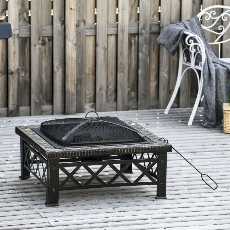 3-i-1 eldstad med gnistskyddsgaller trädgårdsgrill svart 76 x 76 x 47 cm