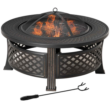 Eldstad med gnistskydd Rund eldstad för trädgården BBQ Stål Svart 81 x 81 x 50 cm