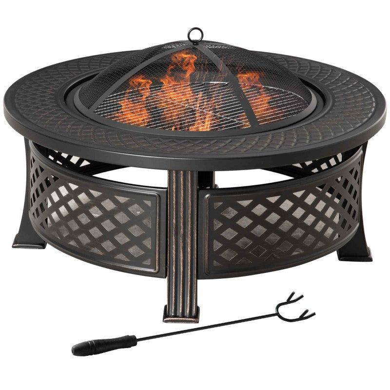 Eldstad med gnistskydd Rund eldstad för trädgården BBQ Stål Svart 81 x 81 x 50 cm