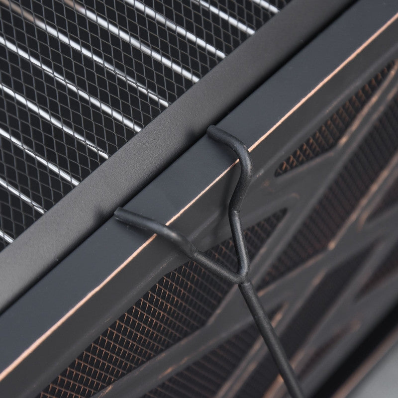 nuotiokaukalo kipinäsuojalla, grilliritilällä, neliö, teräskotelo, musta, 66 x 66 cm.