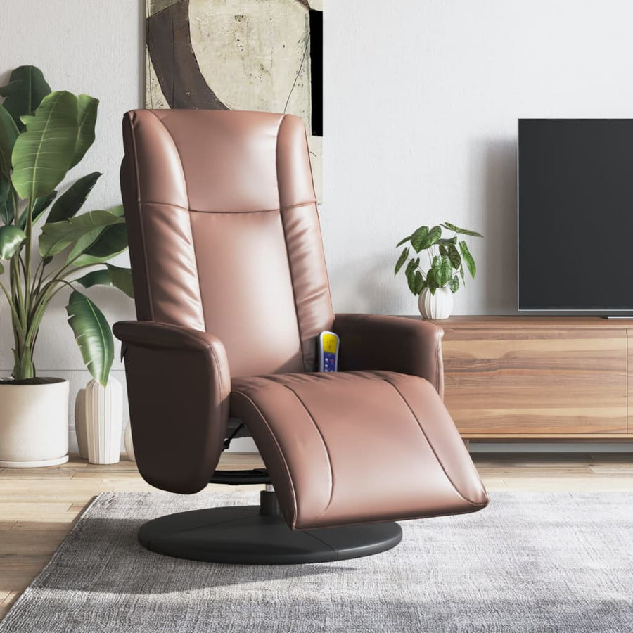 Massagefåtölj med fotstöd, brunt konstläder