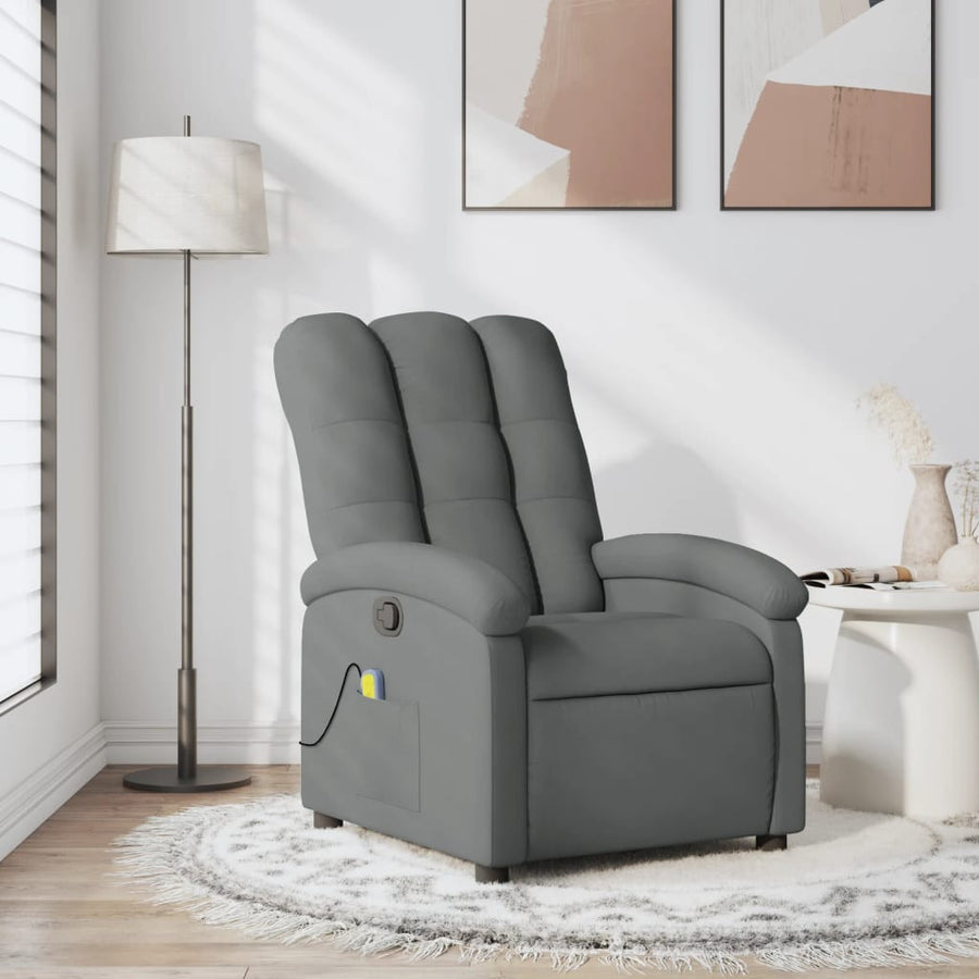 Massagefåtölj, mörkgrått tyg