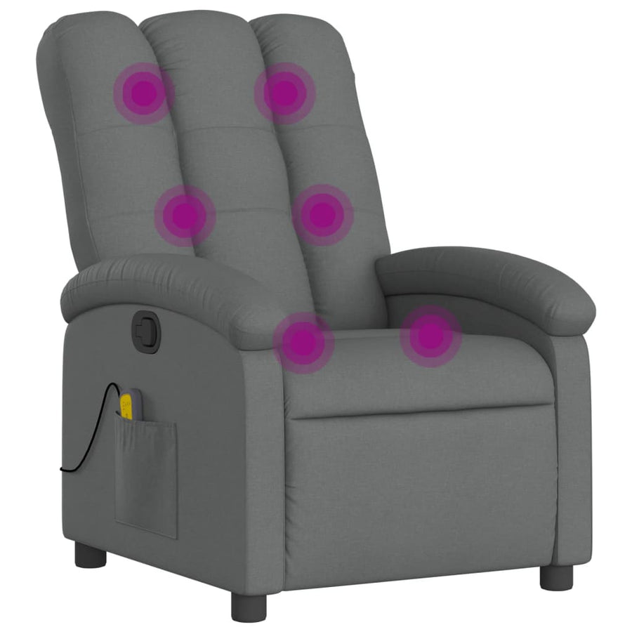 Massagefåtölj, mörkgrått tyg