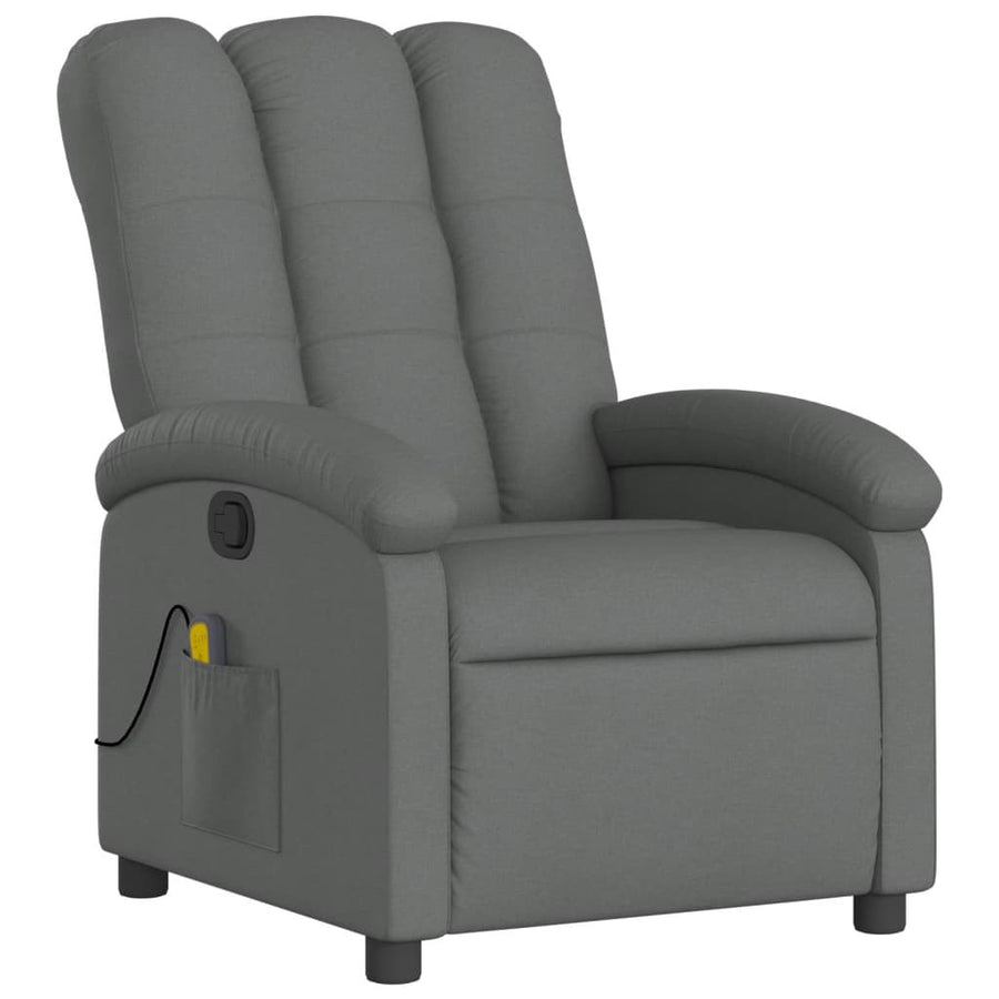 Massagefåtölj, mörkgrått tyg