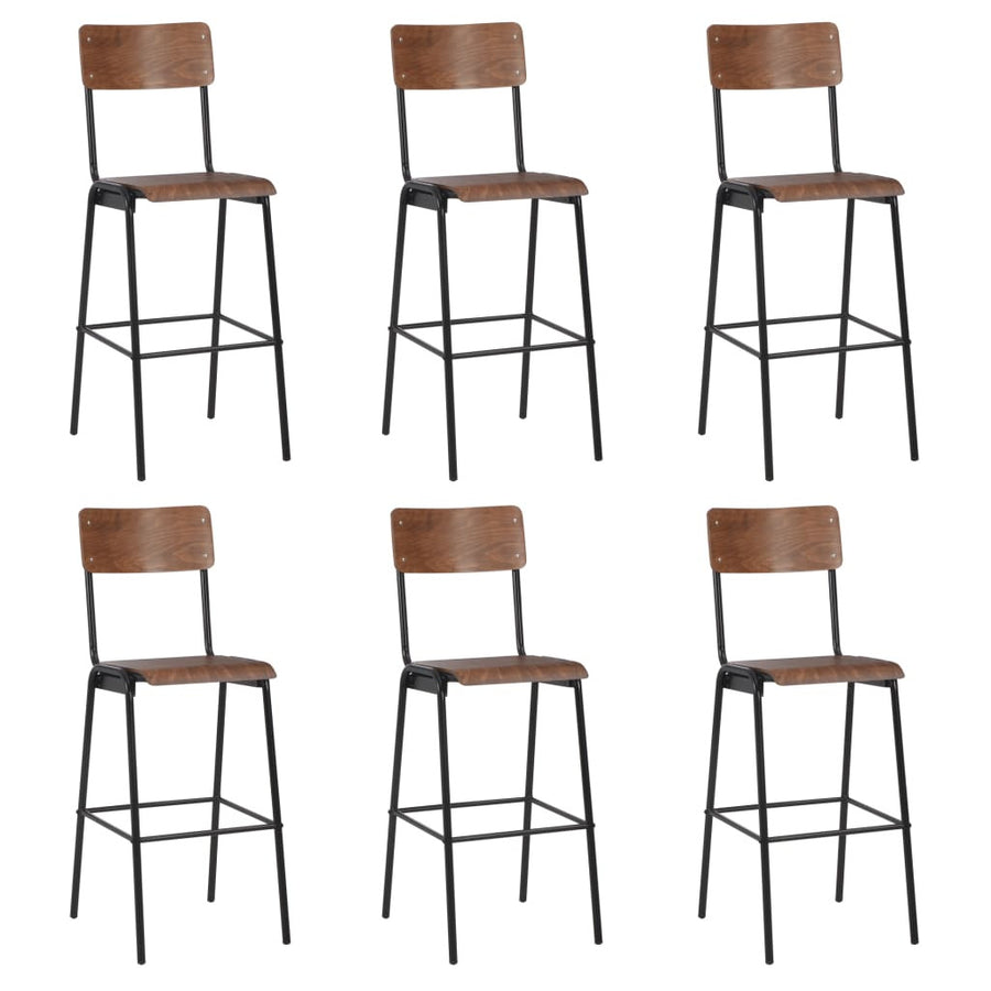 Barstolar, 6 st, massiv plywood och stål