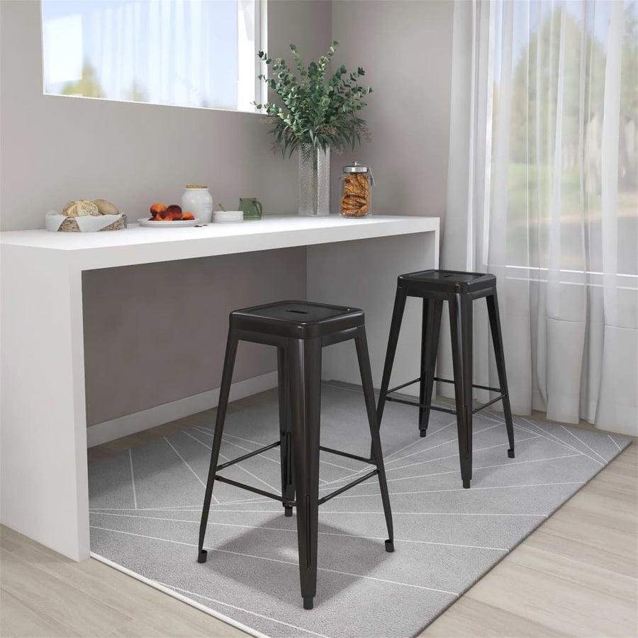 Barstolar, stapelbara, 2 st, svart metall