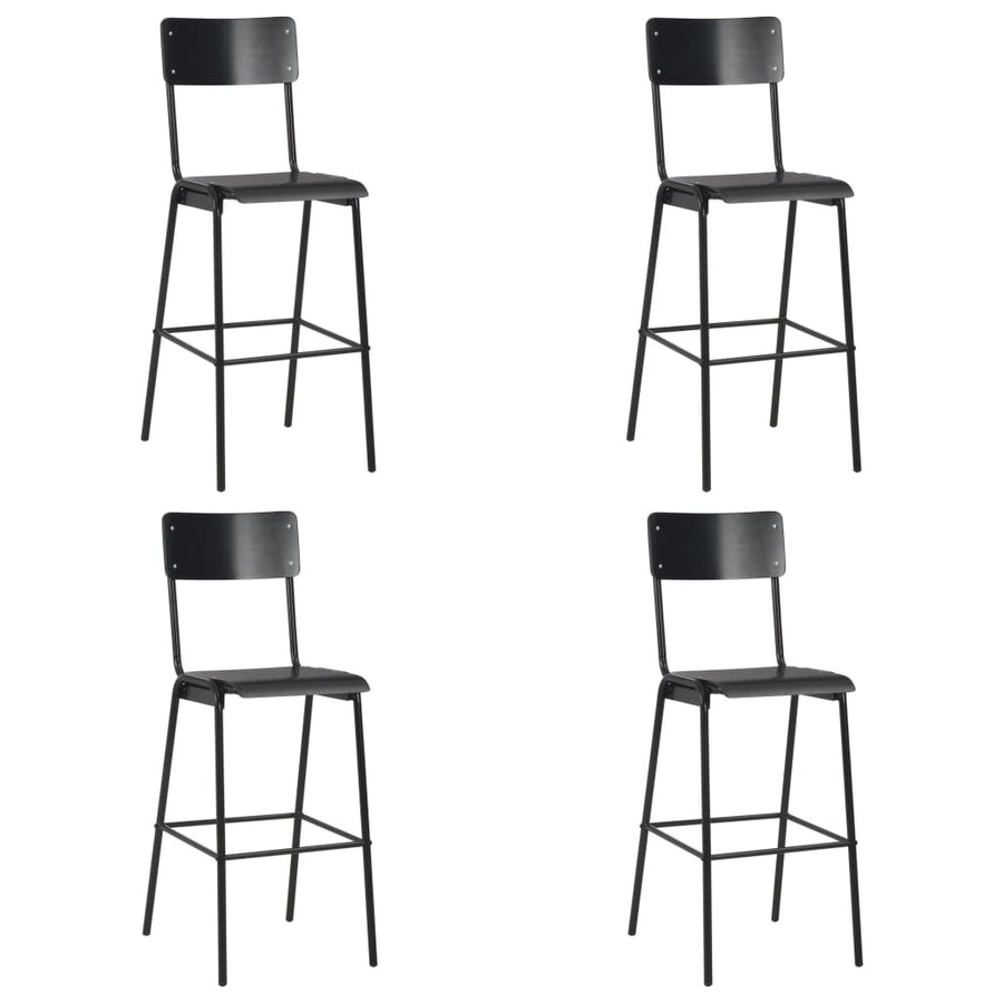 Barstolar, 4 st, svart massiv plywood, stål