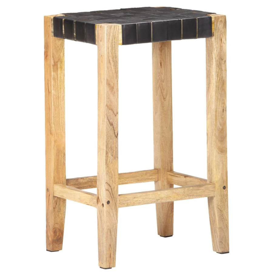 Barstolar, 2 st, svart äkta läder, 75 cm