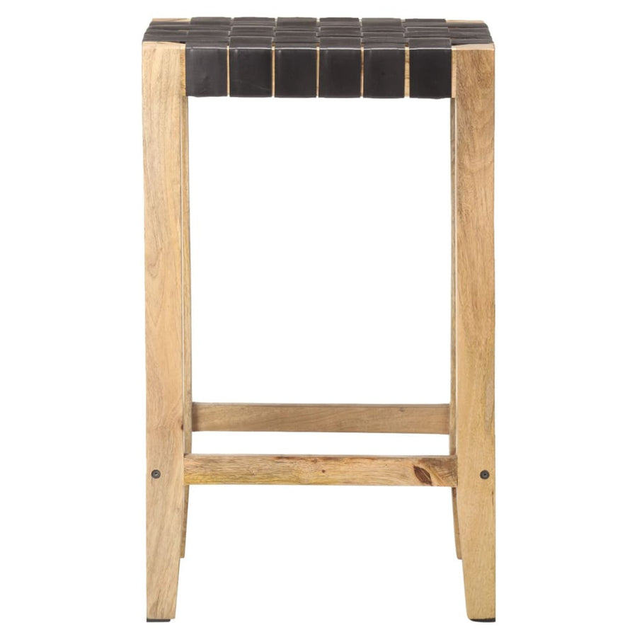 Barstolar, 2 st, svart äkta läder, 75 cm