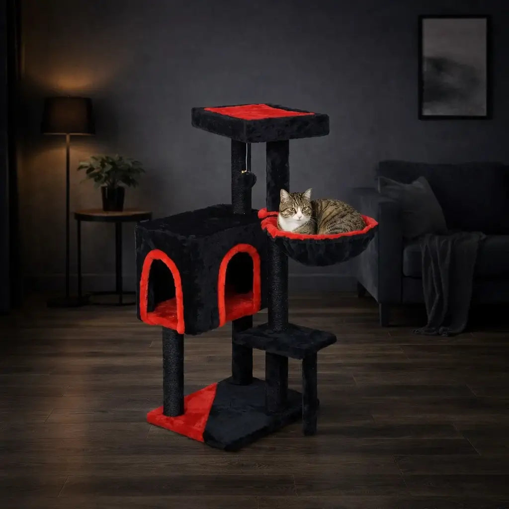 Pohjolan Lemmikkitarvike Kissan kiipeily-/raapimispuu 90 cm, Musta/Punainen