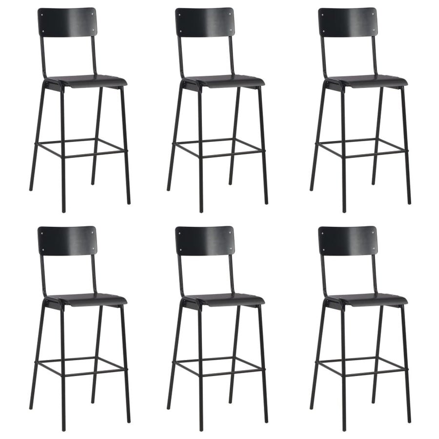 Barstolar, 6 st, svarta, massiv plywood, stål