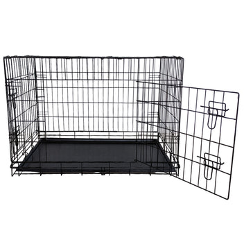 Husdjursbur 91 x 57 x 63,5 cm – hopfällbar, 2 dörrar, dubbellås, svart