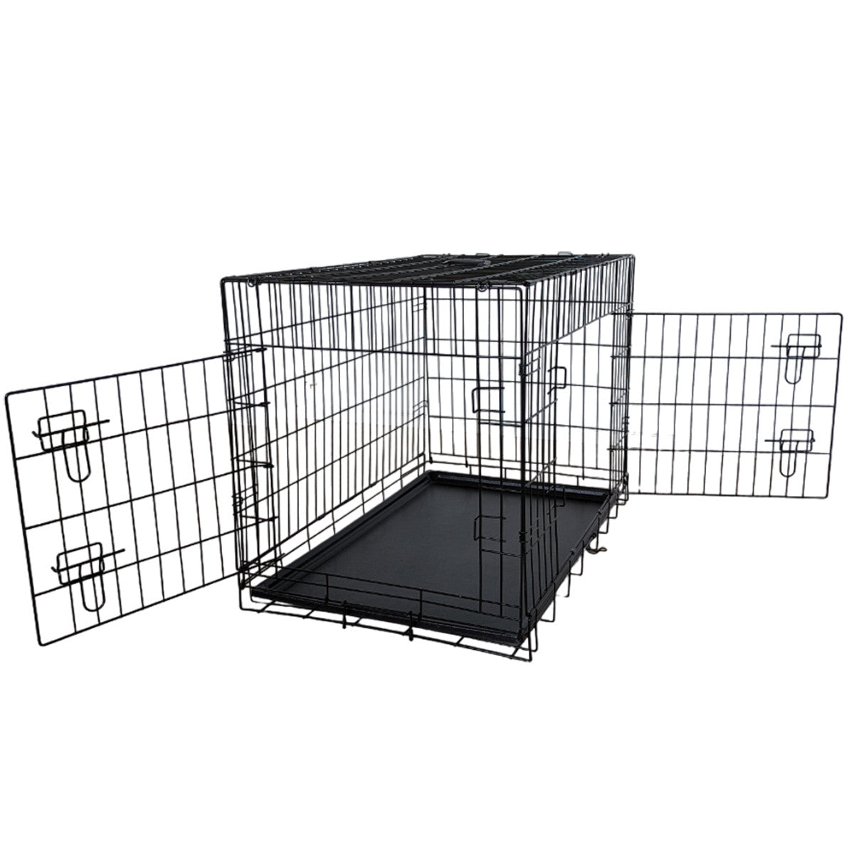 Husdjursbur 91 x 57 x 63,5 cm – hopfällbar, 2 dörrar, dubbellås, svart