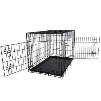 Husdjursbur 91 x 57 x 63,5 cm – hopfällbar, 2 dörrar, dubbellås, svart