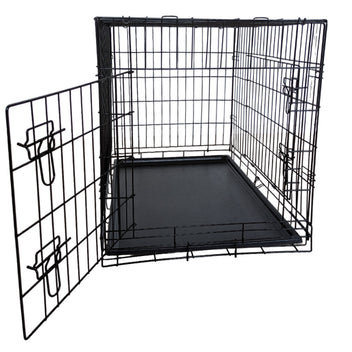 Husdjursbur 91 x 57 x 63,5 cm – hopfällbar, 2 dörrar, dubbellås, svart