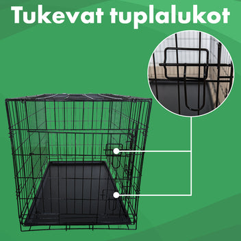 Husdjursbur 91 x 57 x 63,5 cm – hopfällbar, 2 dörrar, dubbellås, svart