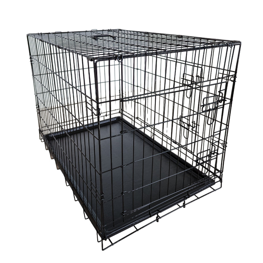 Lemmikkihäkki 91 x 57 x 63,5 cm – kokoontaitettava, 2 ovea, tuplalukitus, musta
