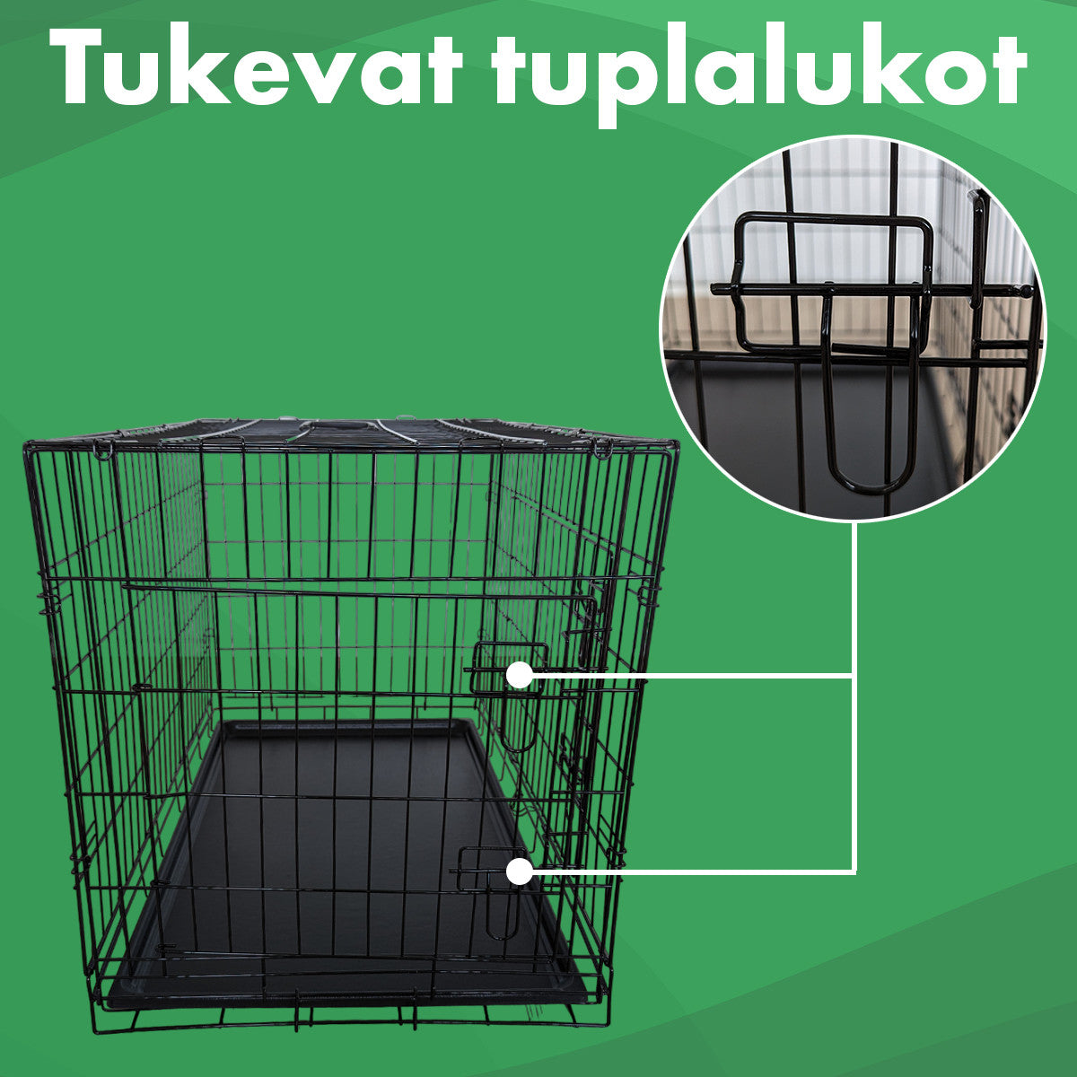 Husdjursbur 107 x 69 x 75 cm – hopfällbar, 2 dörrar, dubbellås, svart