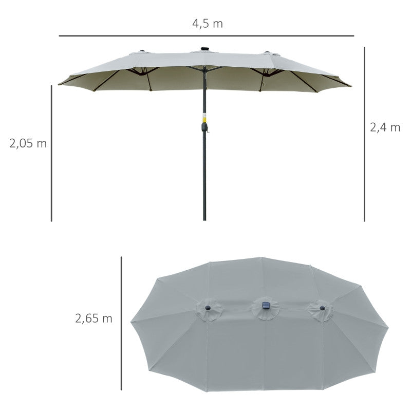 aurinkovarjo LED 4.5m  puutarhaan, soikea vaaleanharmaa + musta