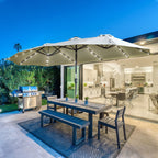 aurinkovarjo LED 4.5m  puutarhaan, soikea vaaleanharmaa + musta