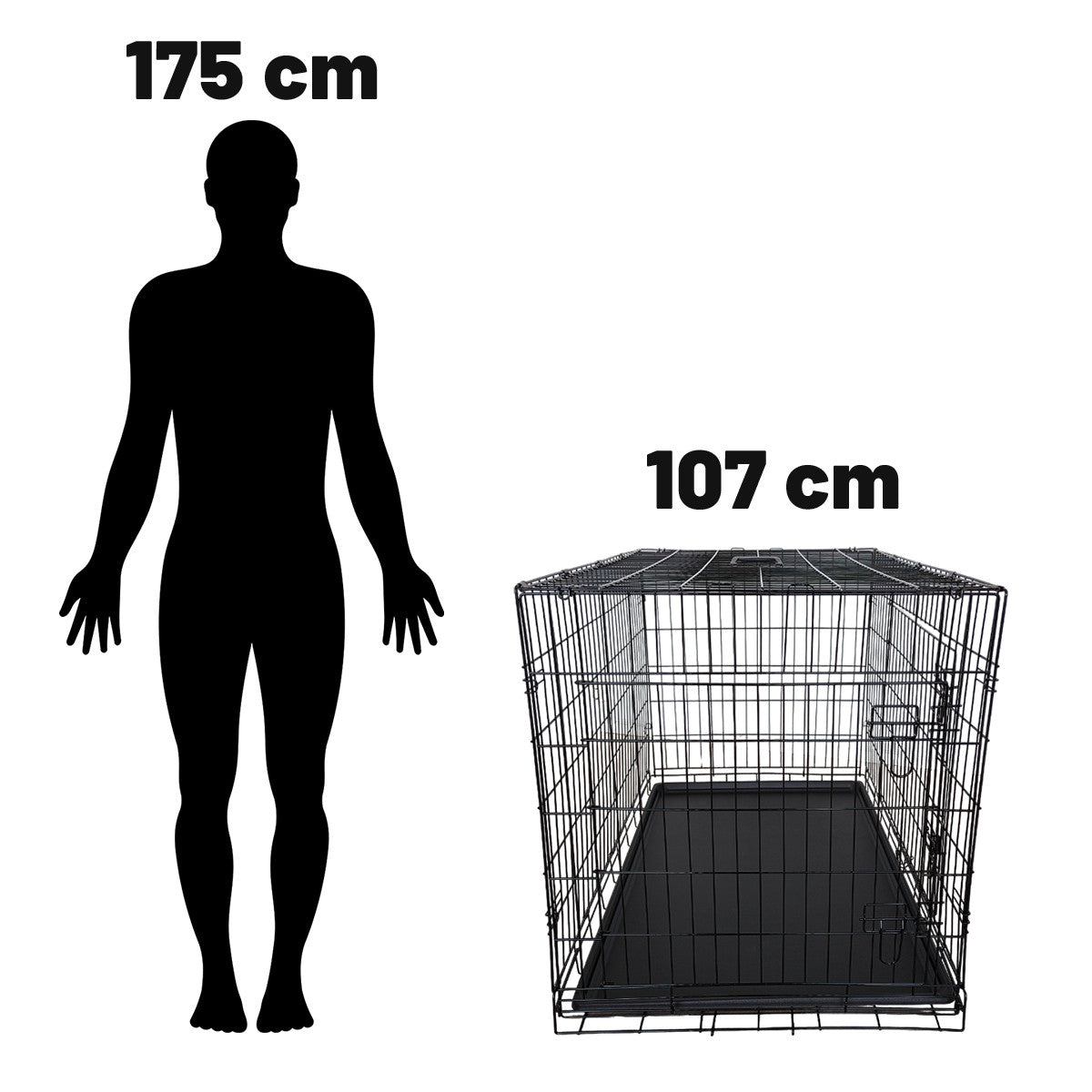 Husdjursbur 107 x 69 x 75 cm – hopfällbar, 2 dörrar, dubbellås, svart