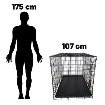 Husdjursbur 107 x 69 x 75 cm – hopfällbar, 2 dörrar, dubbellås, svart